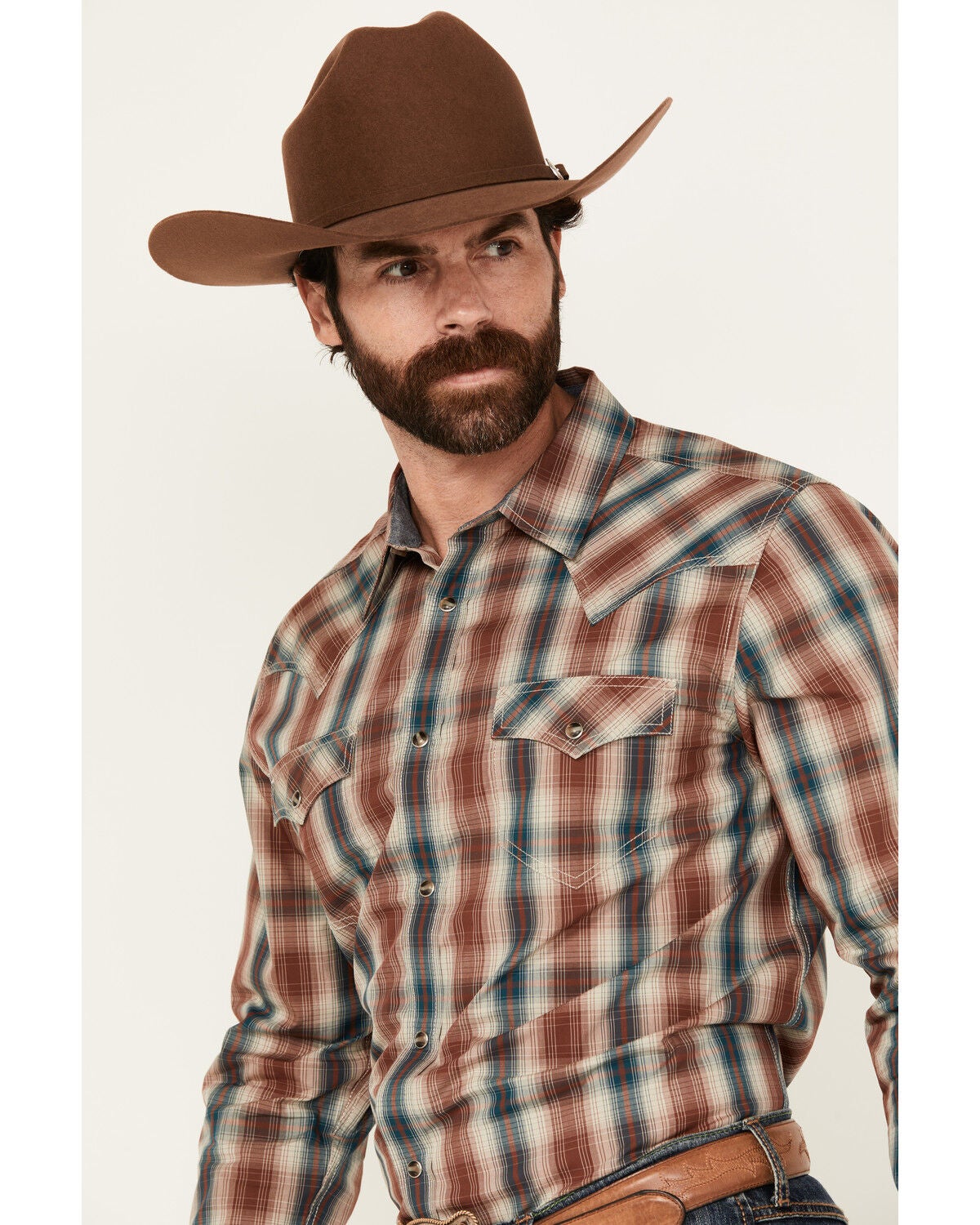 Image #2 - Cody James Men's Ricardo Plaid Print Long Sleeve Snap Western Shirt - Tall, Tan, hi-res