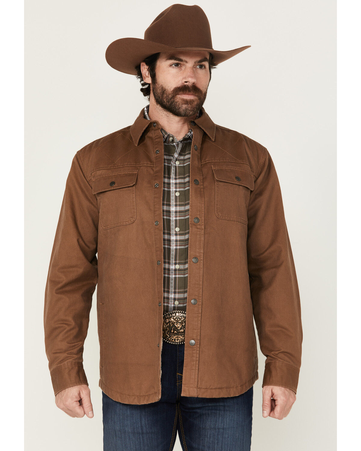 Image #1 - Dakota Grizzly Ryker Microsuede Sherpa Lined Shirt Jacket, Tan, hi-res