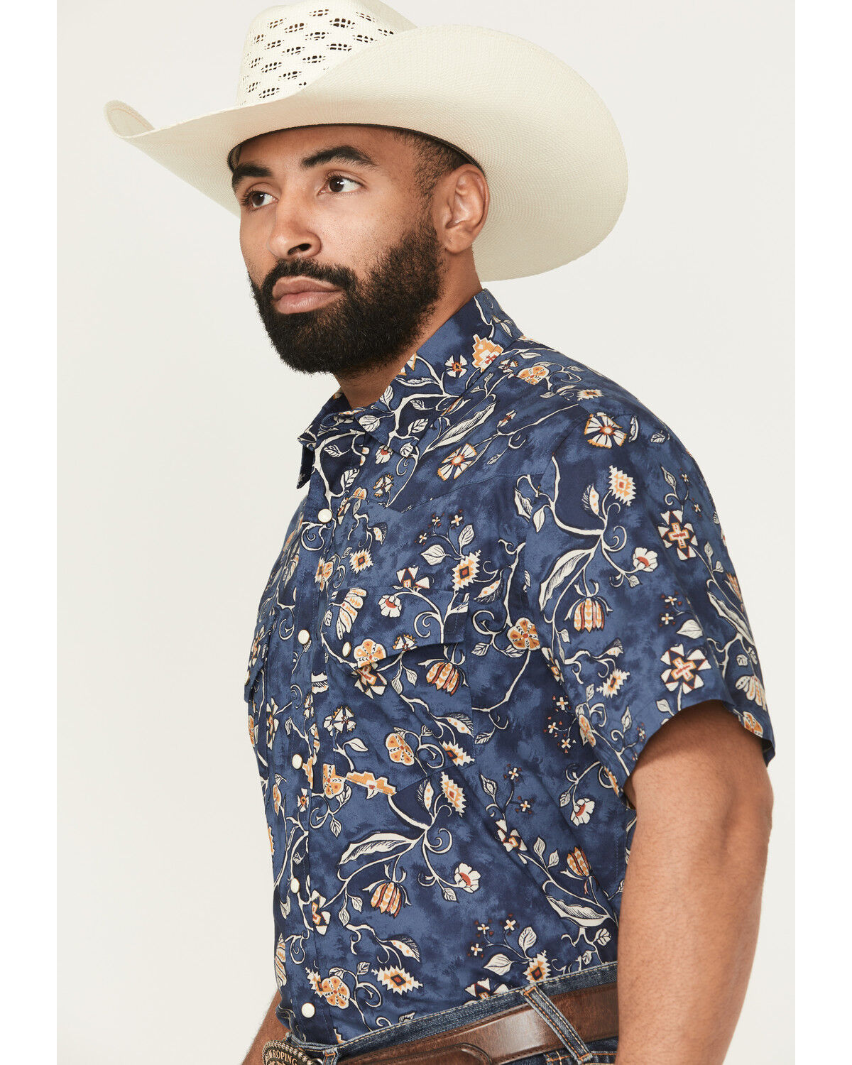 Image #2 - Pendleton Men's Laramie Floral Print Short Sleeve Snap Western Shirt, Navy, hi-res