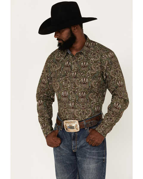 Image #1 - Cody James Men's Rio Sonora Paisley Print Long Sleeve Snap Western Shirt, Brown, hi-res