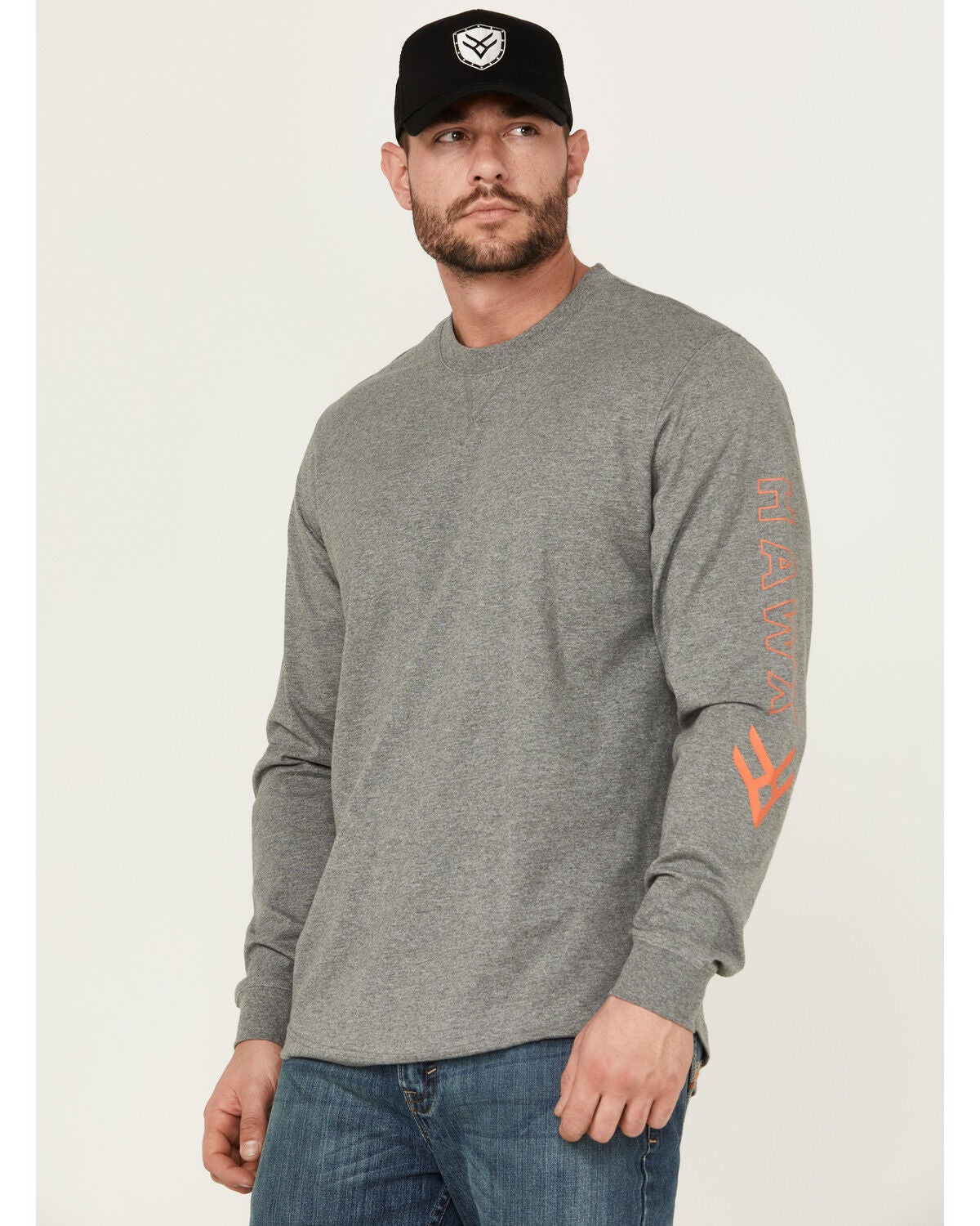 Hawx Men's Logo Long Sleeve Knit Work T-Shirt - Tall, Heather Grey, hi-res