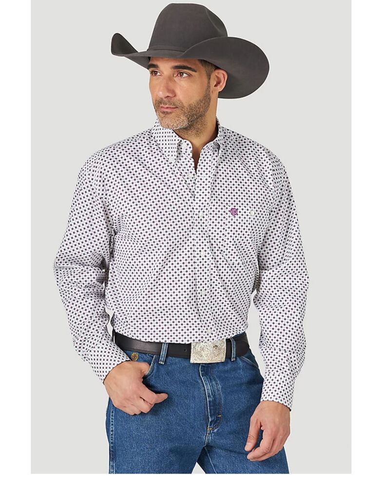George Strait By Wrangler Men's Orchid Geo Print Western Shirt - Tall , Lavender, hi-res