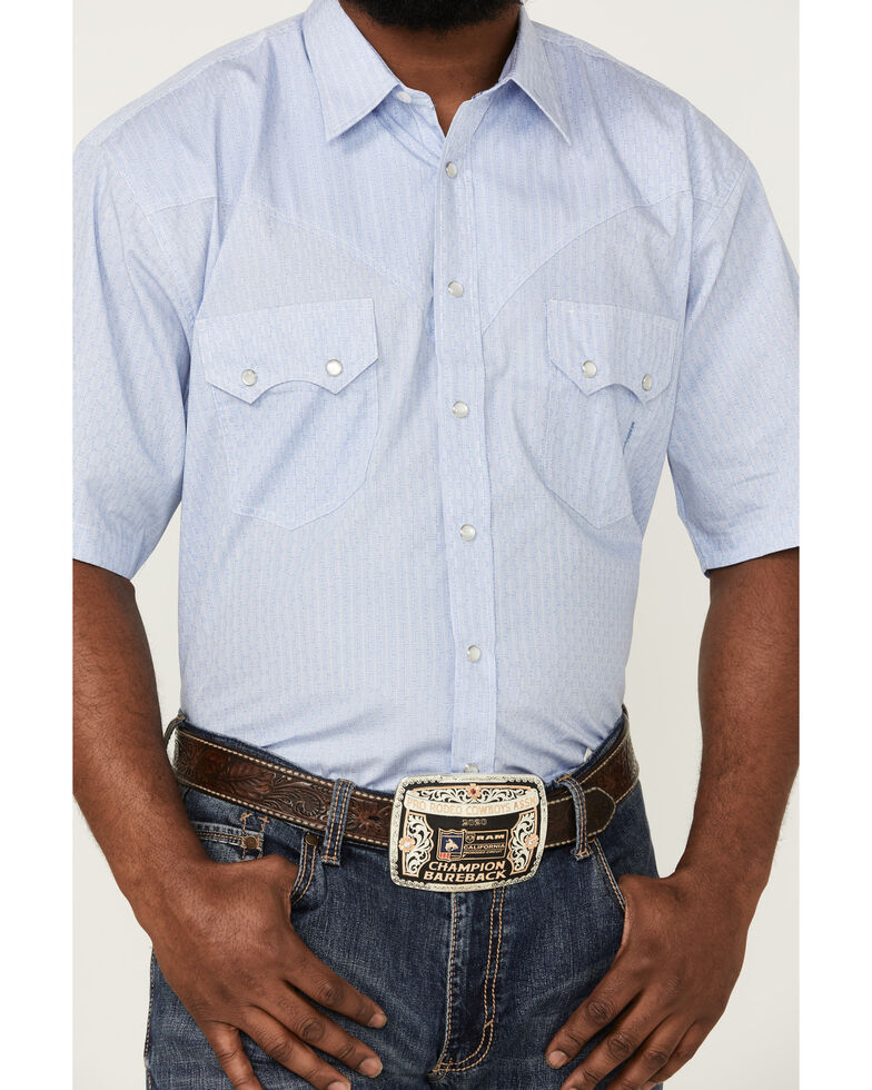 Resistol Men's Destin All-Over Print Short Sleeve Snap Western Shirt , Blue, hi-res