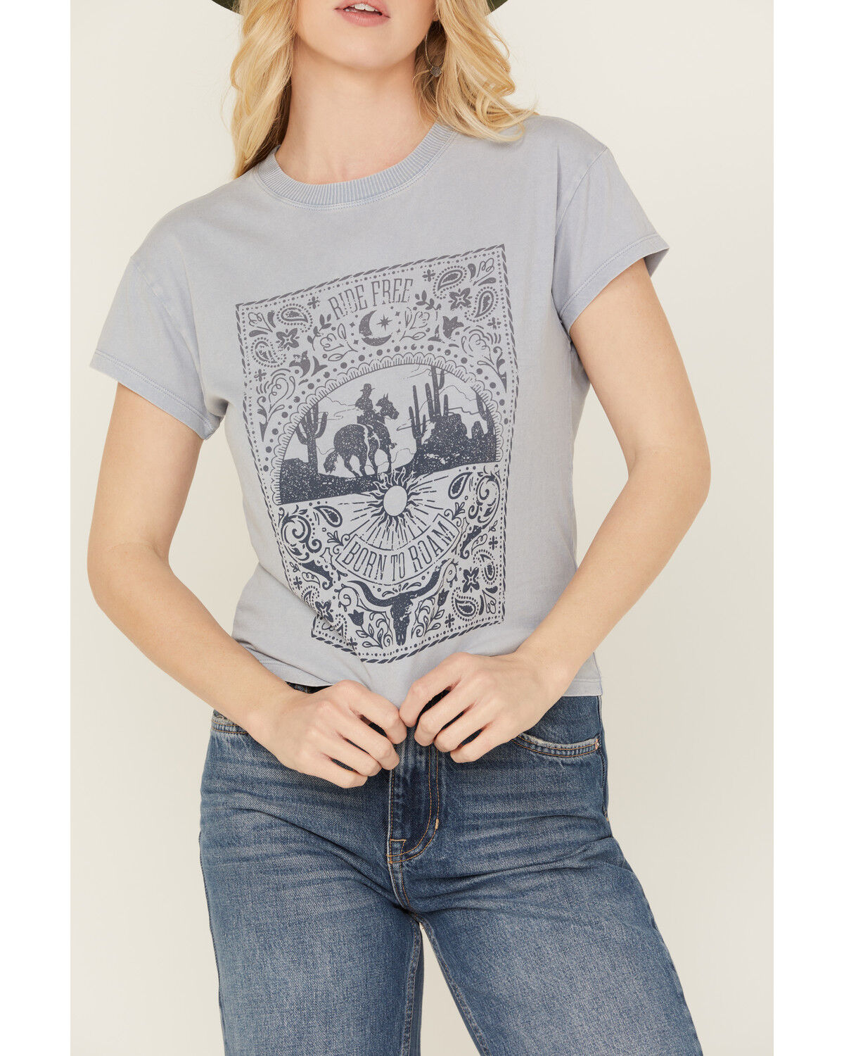 Image #3 - White Crow Women's Ombre Bandana Short Sleeve Graphic Print Tee, Blue, hi-res