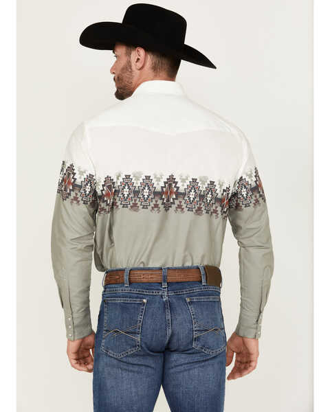 Image #4 - Wrangler Men's Checotah Border Print Long Sleeve Pearl Snap Western Shirt , White, hi-res