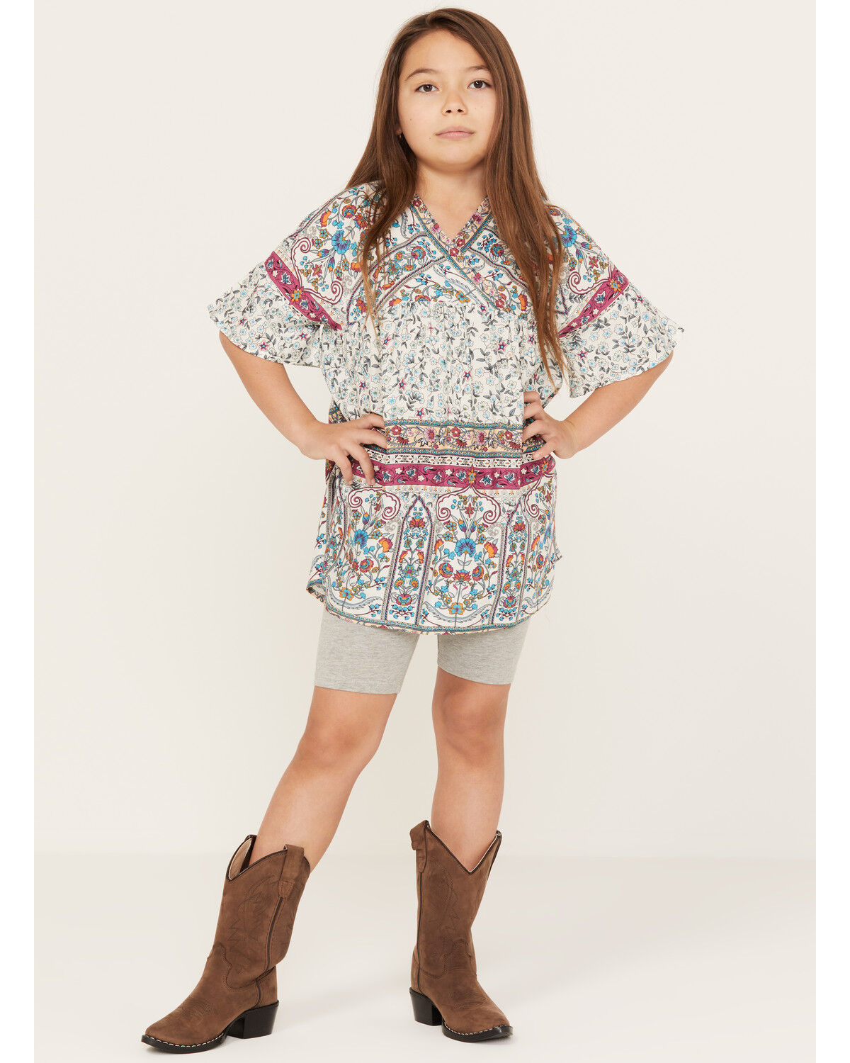 Image #1 - Hayden Girls' Printed Bell Sleeve Tunic, White, hi-res