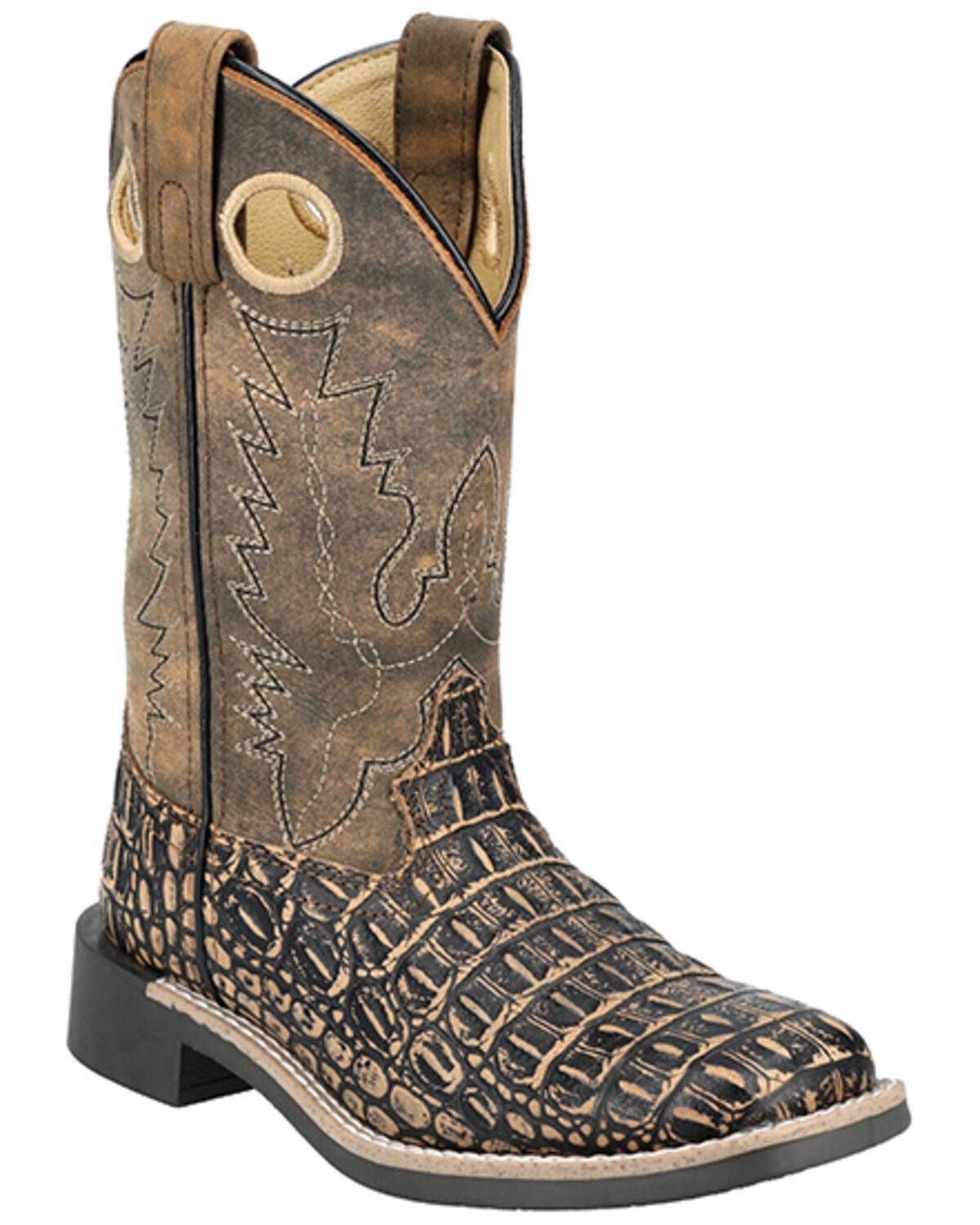 Smoky Mountain Boys' Gator Western Boots - Broad Square Toe, Black/brown, hi-res