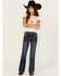Image #3 - Grace in LA Girls' Dark Wash Butterfly Embroidered Stretch Bootcut Jeans, Dark Wash, hi-res