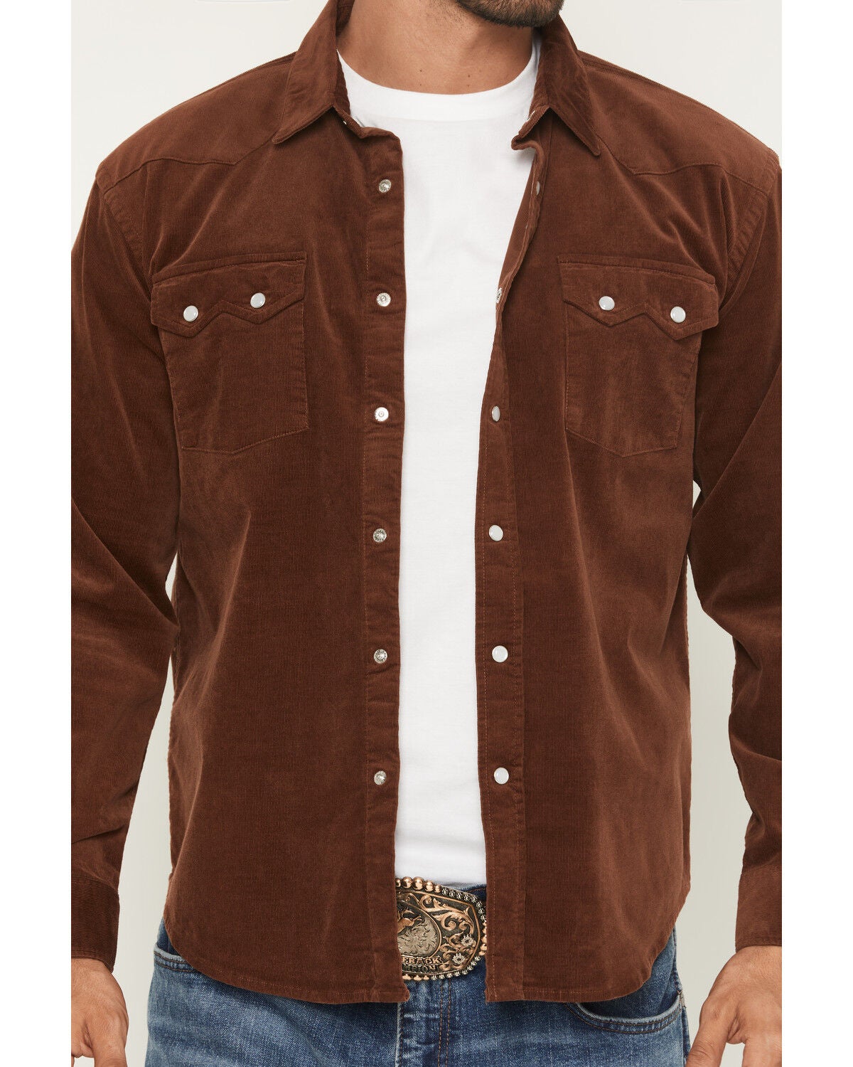 Image #3 - Panhandle Slim Men's Corduroy Long Sleeve Snap Western Shirt, Brown, hi-res