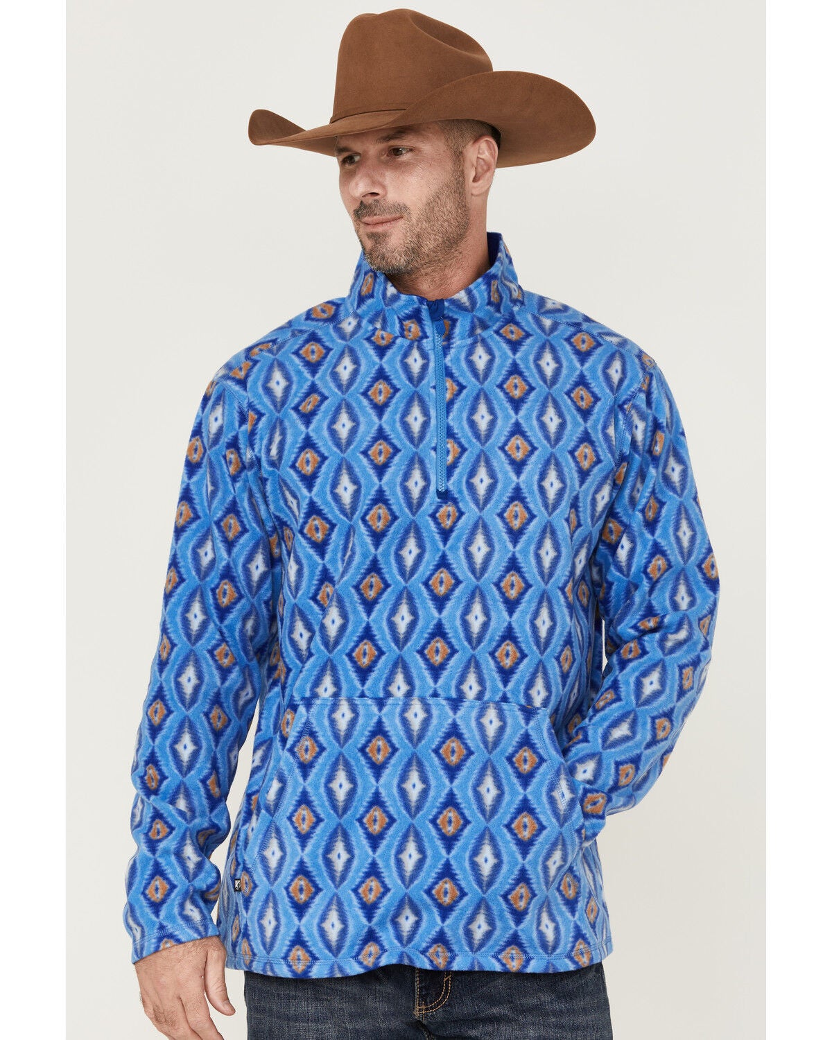 RANK 45&reg; Men's Shadow Southwestern Print 1/4 Zip-Front Fleece Pullover, Blue, hi-res