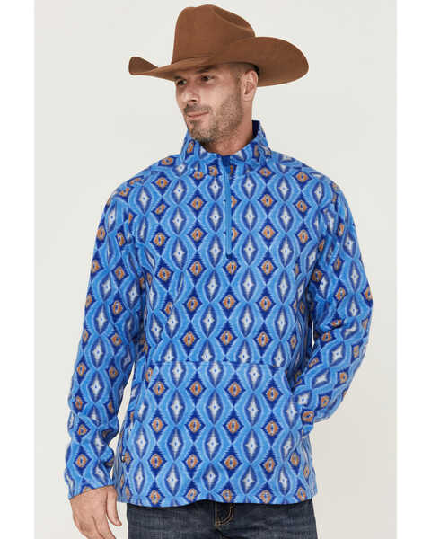 RANK 45® Men's Shadow Southwestern Print 1/4 Zip-Front Fleece Pullover, Blue, hi-res