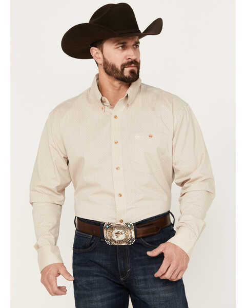 Image #1 - Wrangler Men's Geo Print Long Sleeve Button-Down Western Shirt, Tan, hi-res