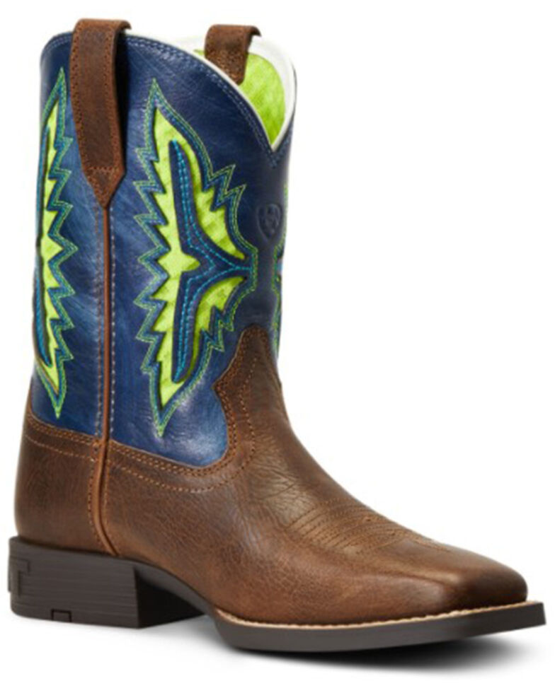 Ariat Boys' Koel Rowdy Rust & Daring Indigo VentTek Full-Grain Western Boot - Wide Square Toe , Brown, hi-res