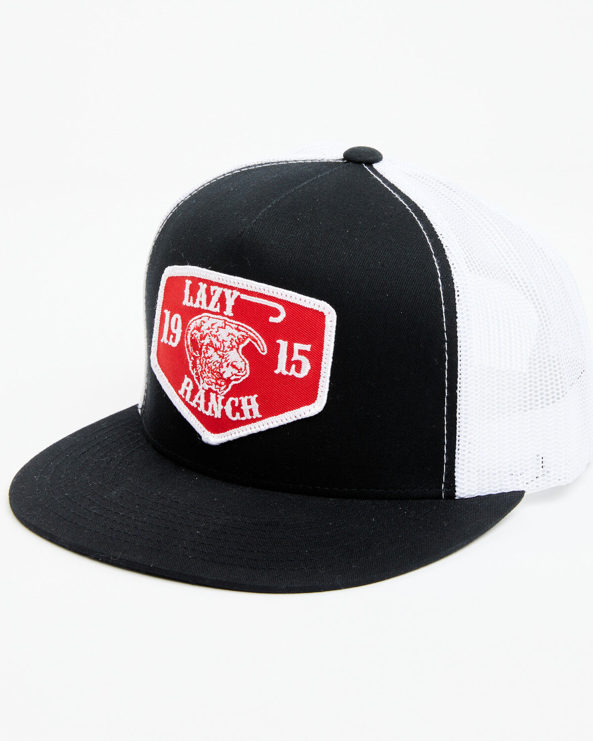 Image #1 - Lazy J Ranch Men's Red Ranch Logo Patch Mesh-Back Ball Cap, Black, hi-res
