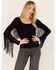 Image #1 - Idyllwind Women's Doris Studded Fringe Long Sleeve Top, Black, hi-res