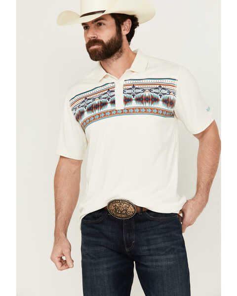 RANK 45® Men's Knao Border Print Short Sleeve Polo Shirt , Ivory, hi-res