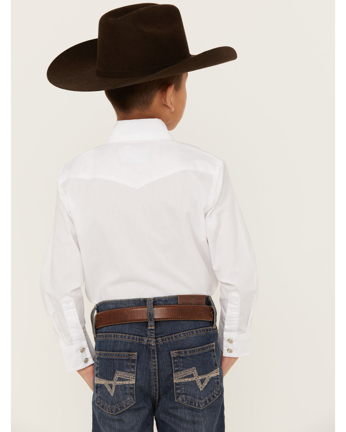 Image #4 - Wrangler Boys' Solid Long Sleeve Pearl Snap Western Shirt, White, hi-res