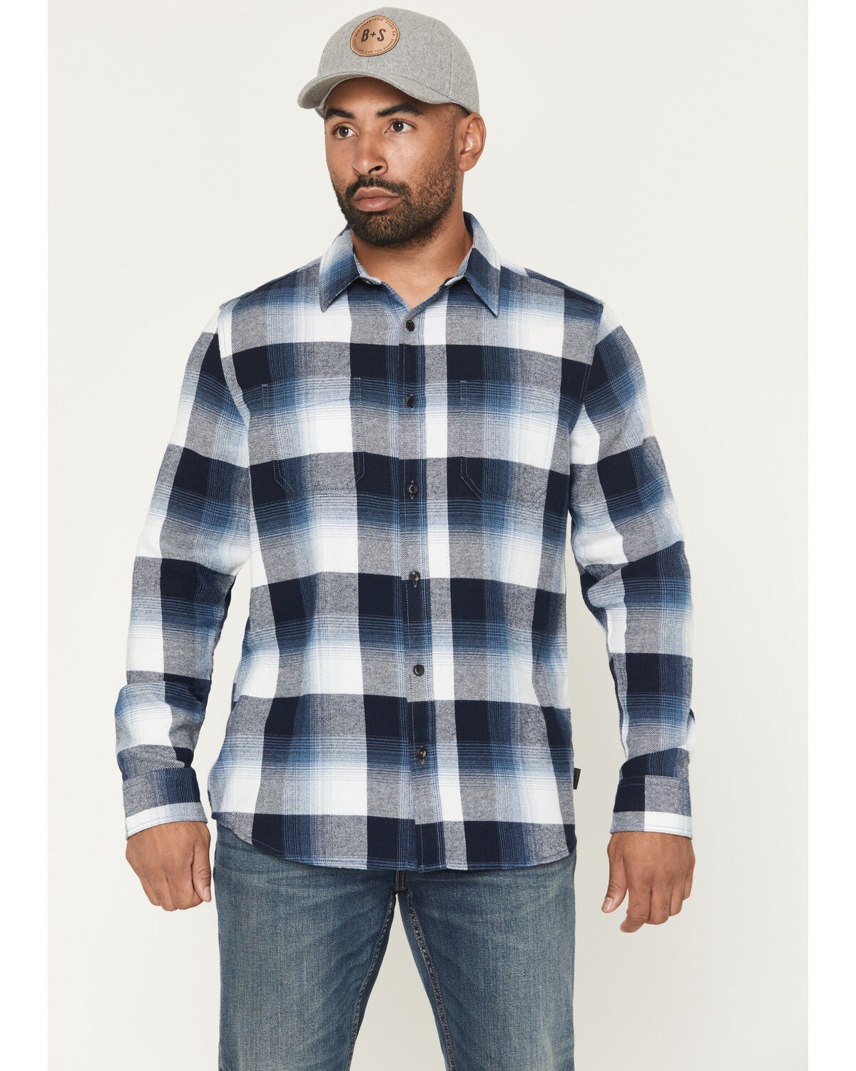 Brothers and Sons Men's Marksman Plaid Print Long Sleeve Button-Down Flannel Shirt, Blue, hi-res