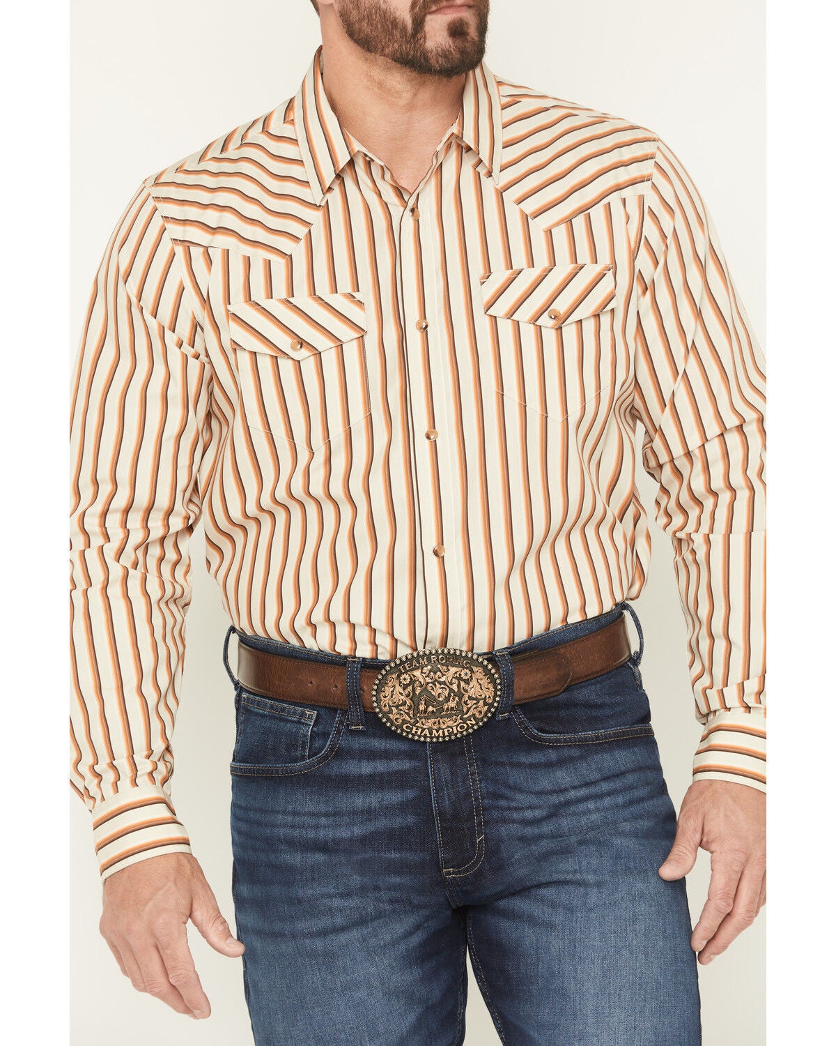 Image #3 - Gibson Trading Co Men's Sand Trap Striped Long Sleeve Snap Western Shirt - Tall, Tan, hi-res