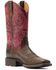 Ariat Women's Round Up Back Zip Western Performance Boots - Broad Square Toe, Brown, hi-res