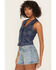 Image #2 - Rock & Roll Denim Women's Star Faux Suede Vest, Navy, hi-res