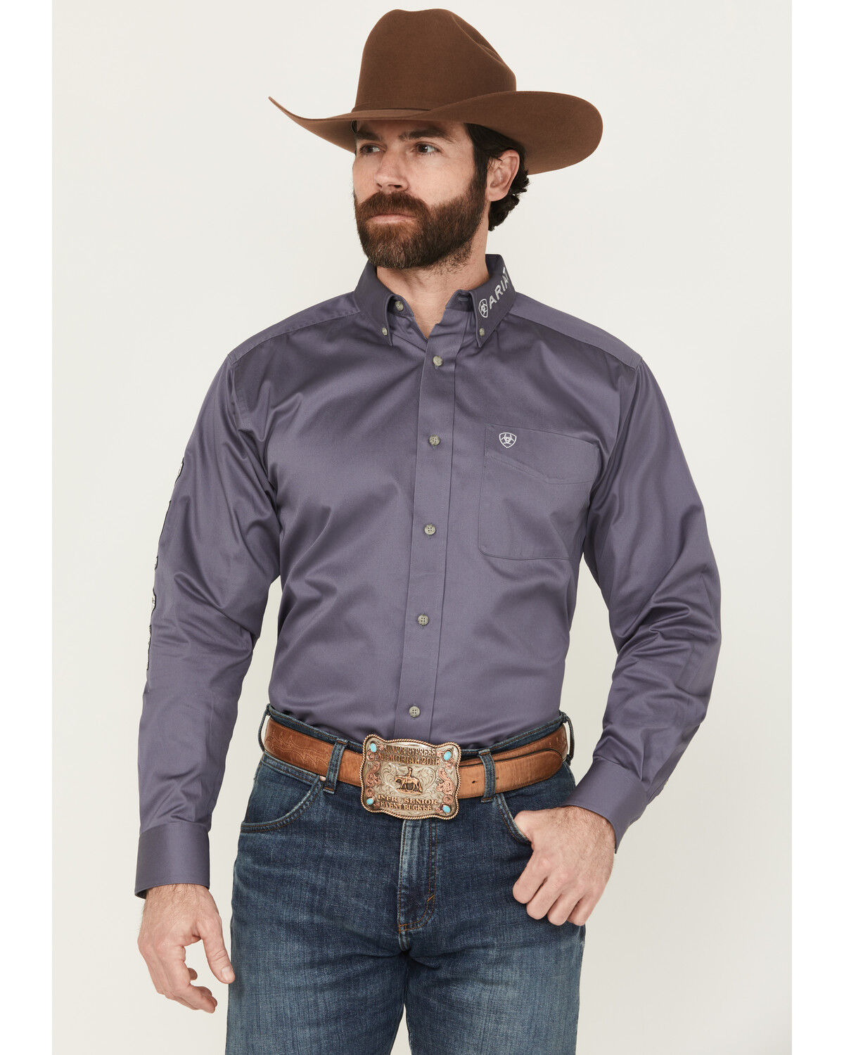 Image #2 - Ariat Men's Team Logo Twill Solid Long Sleeve Button-Down Western Shirt, Charcoal, hi-res