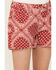 Image #2 - Panhandle Girls' Bandana Print Stretch Denim Shorts, Red, hi-res
