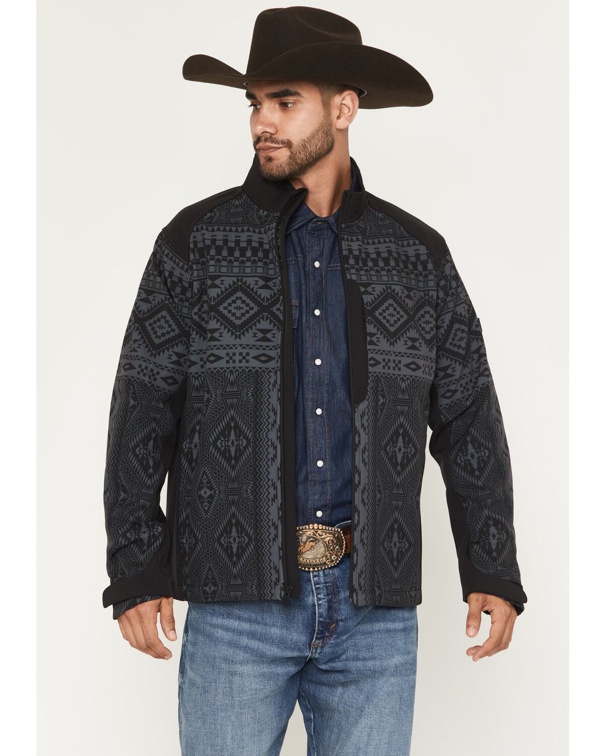 Image #1 - RANK 45&reg; Men's Quintana Southwestern Print Softshell Jacket, Charcoal, hi-res