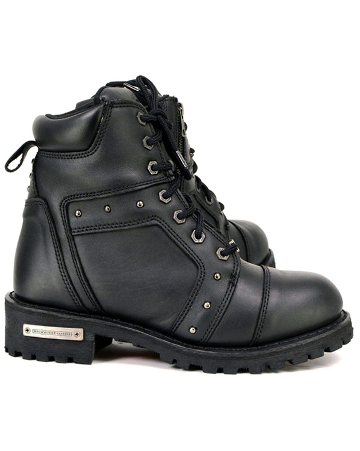 Image #2 - Milwaukee Leather Women's Lace-To-Toe Studded Motorcycle Boots - Round Toe, Black, hi-res