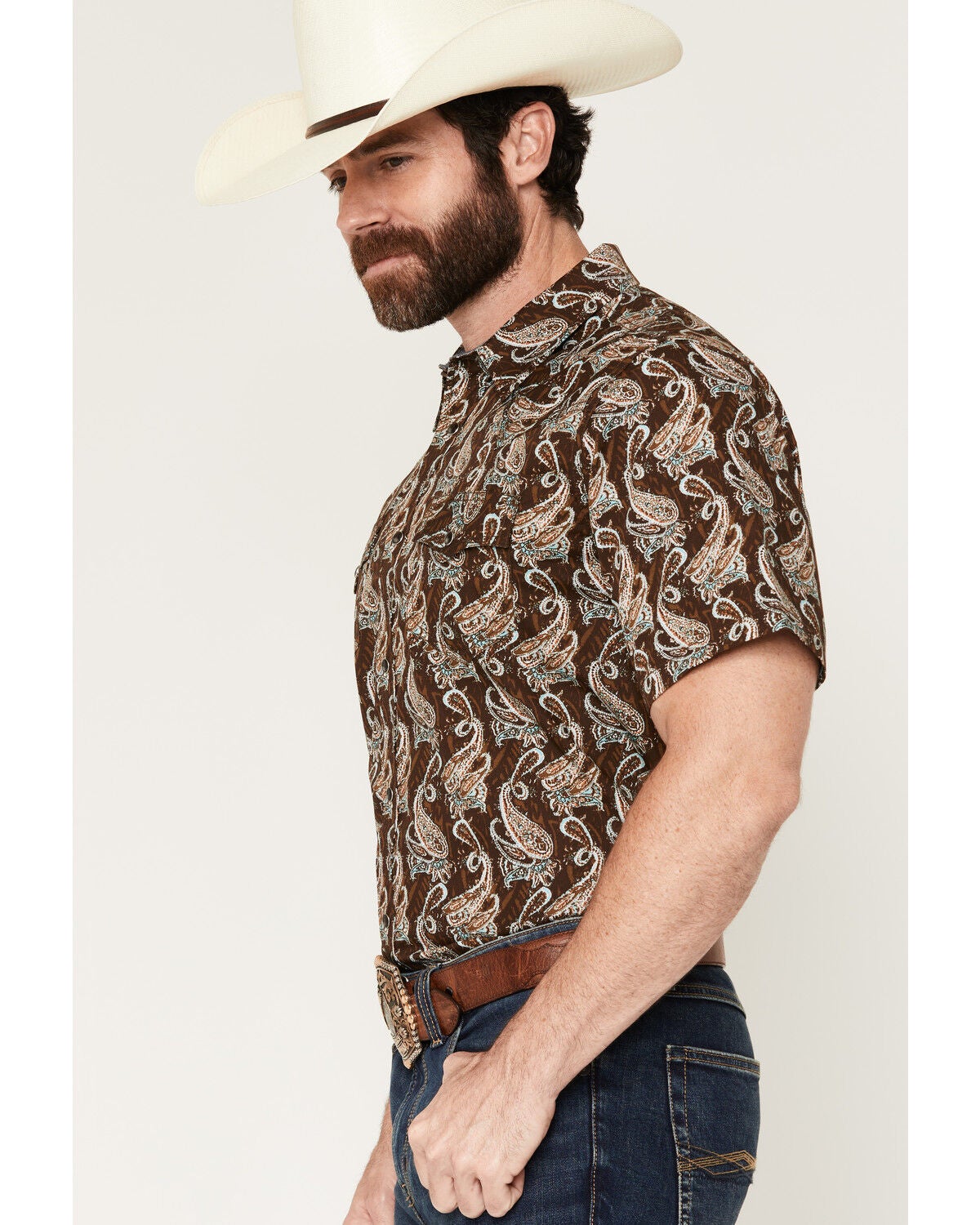 Image #2 - Cody James Men's Easy Livin' Paisley Print Short Sleeve Snap Western Shirt, Brown, hi-res