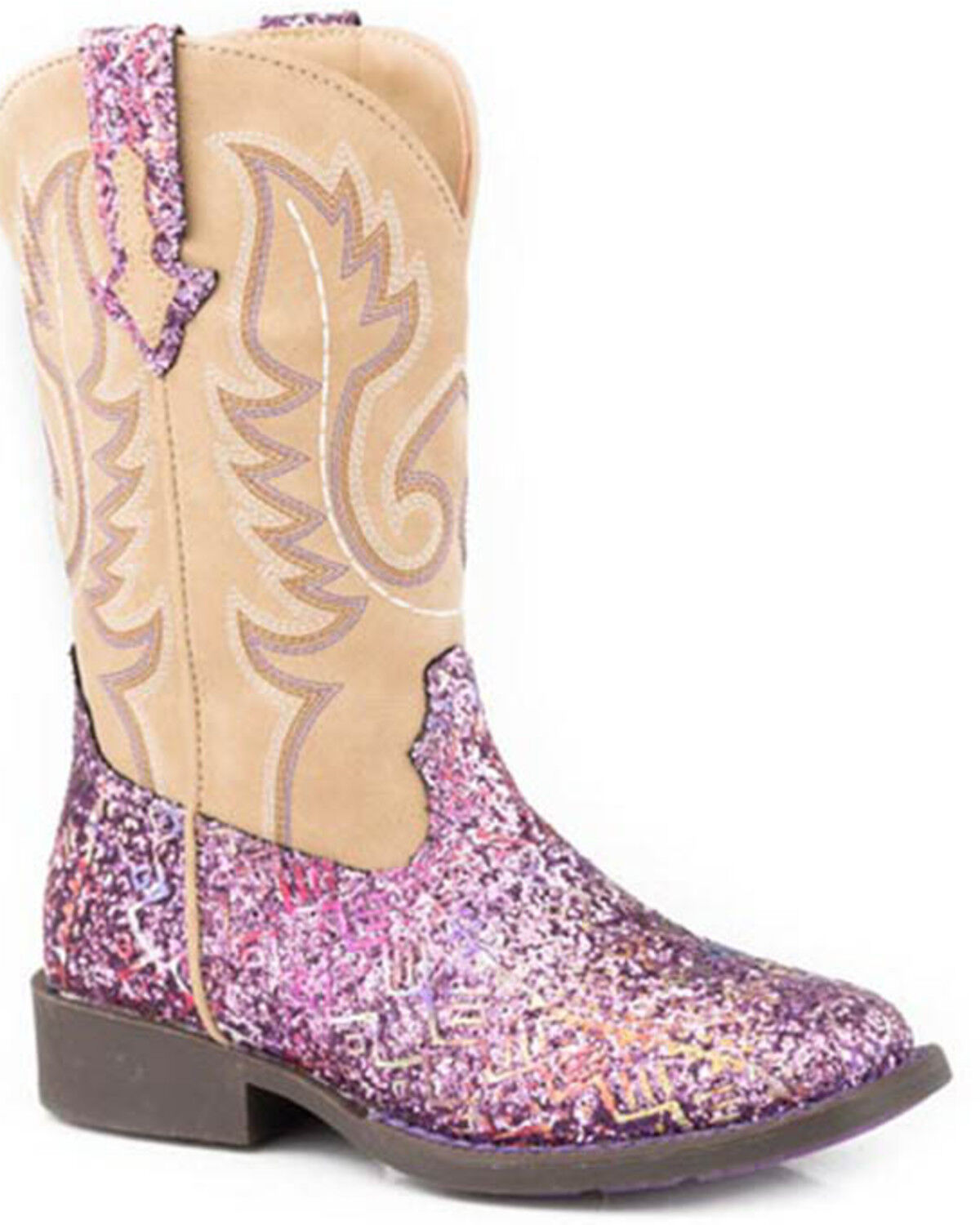 Image #1 - Roper Little Girls' Glitter Southwestern Western Boots - Broad Square Toe, Purple, hi-res