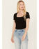 Image #1 - Moa Moa Women's Ribbed Corset Style Short Sleeve Top, Black, hi-res