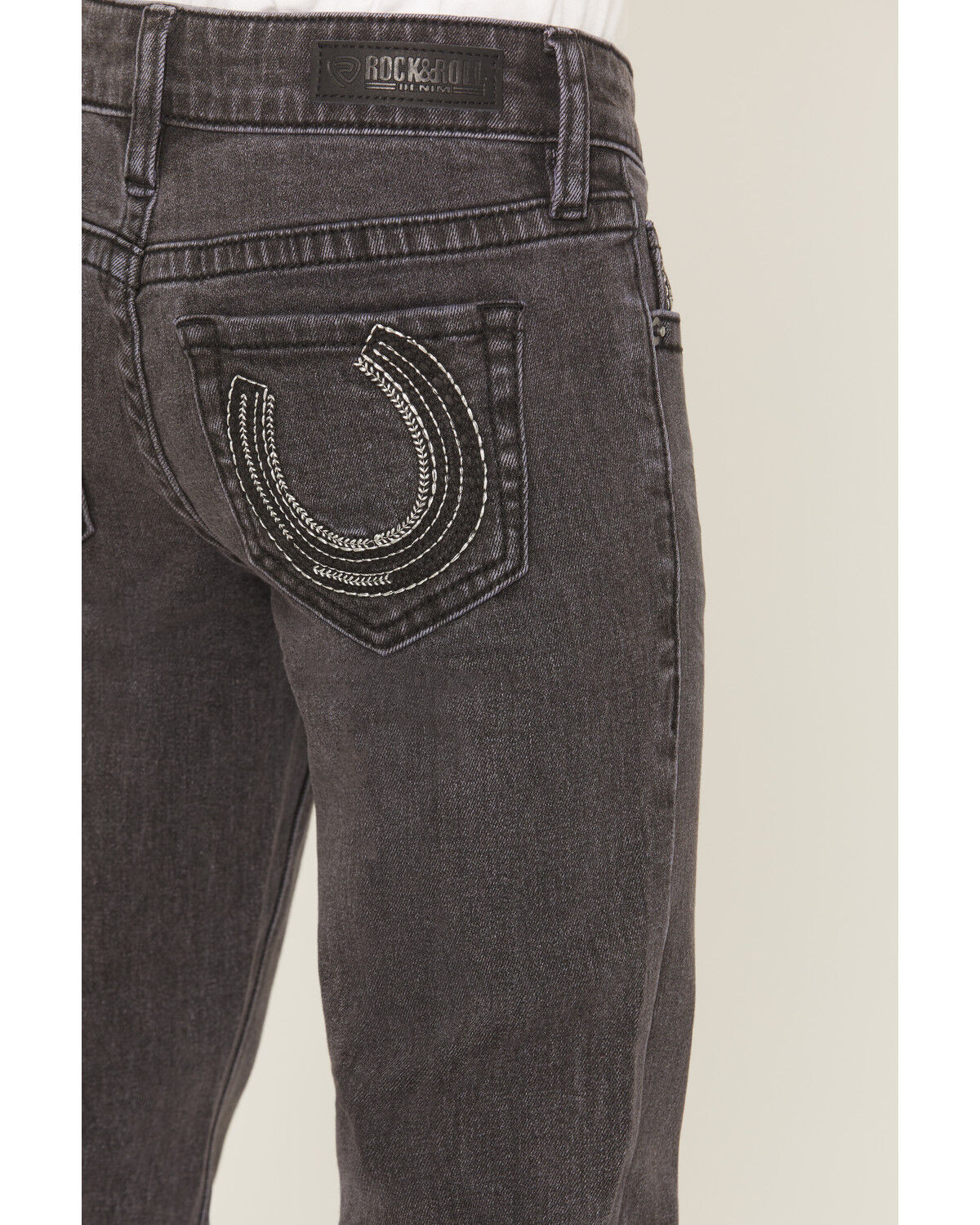 Image #2 - Rock & Roll Denim Girls Horseshoe Embroidered Bootcut Stretch Denim Jeans, Black, hi-res