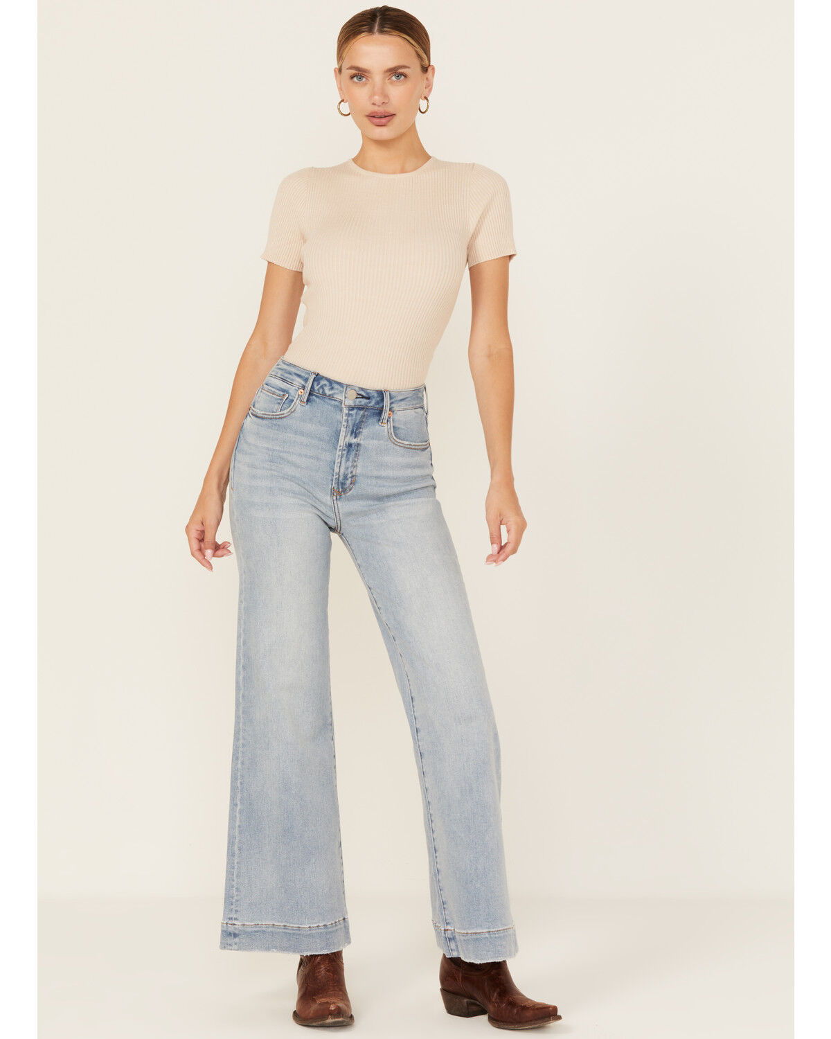 Image #1 - Dear John Women's Fiona Light Wash High Rise Wide Leg Stretch Denim Jeans, Light Wash, hi-res
