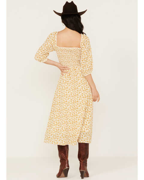 Image #4 - Yura Women's Floral Print Midi Dress, Mustard, hi-res