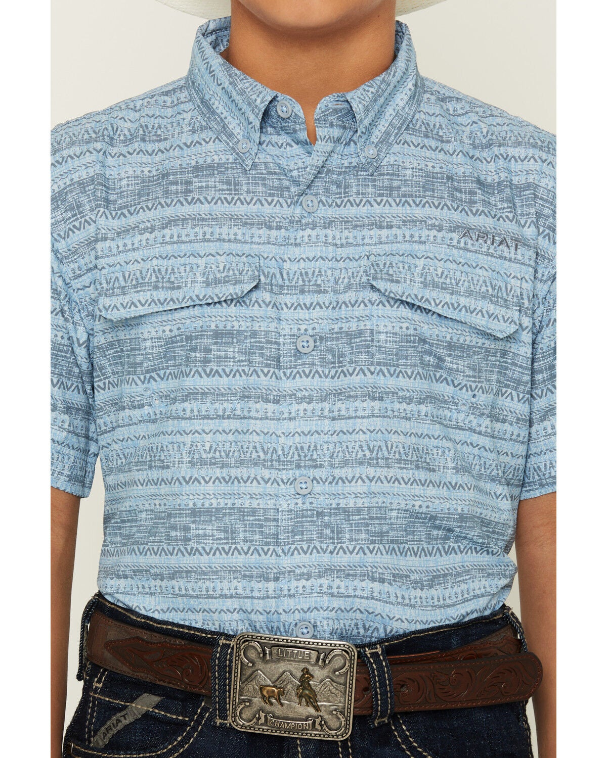 Image #3 - Ariat Boys' VentTEK Striped Short Sleeve Button-Down Western Shirt, White, hi-res