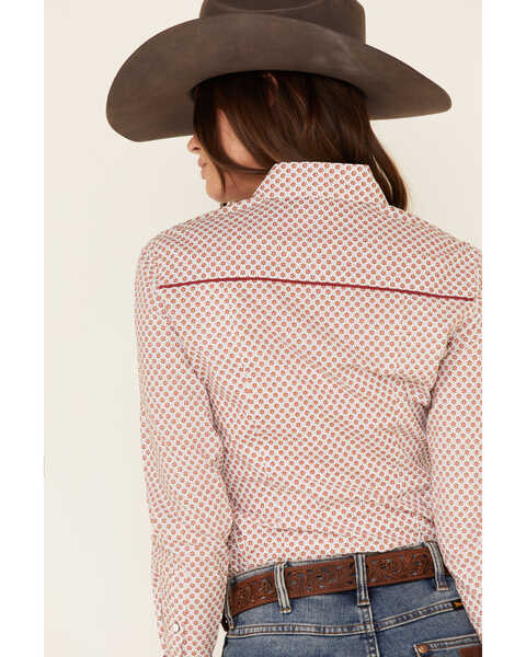 Panhandle Women's Dot Geo Print Piped Long Sleeve Western Shirt , Rust Copper, hi-res