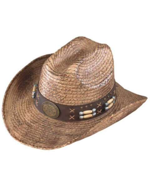 Henschel Men's Australian Beaded Western Raffia Palm Straw Hat, Straw, hi-res