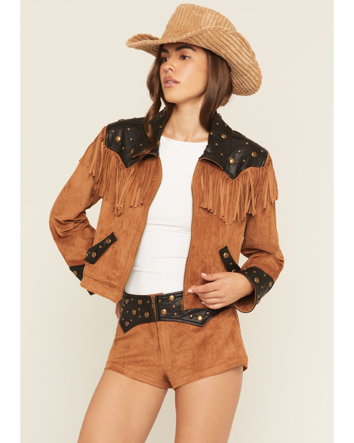 Show Me Your Mumu Women's Wilson Faux Suede Fringe Jacket, Tan, hi-res