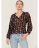 Wild Moss Women's Ruffle Neck Peasant Blouse, Navy, hi-res
