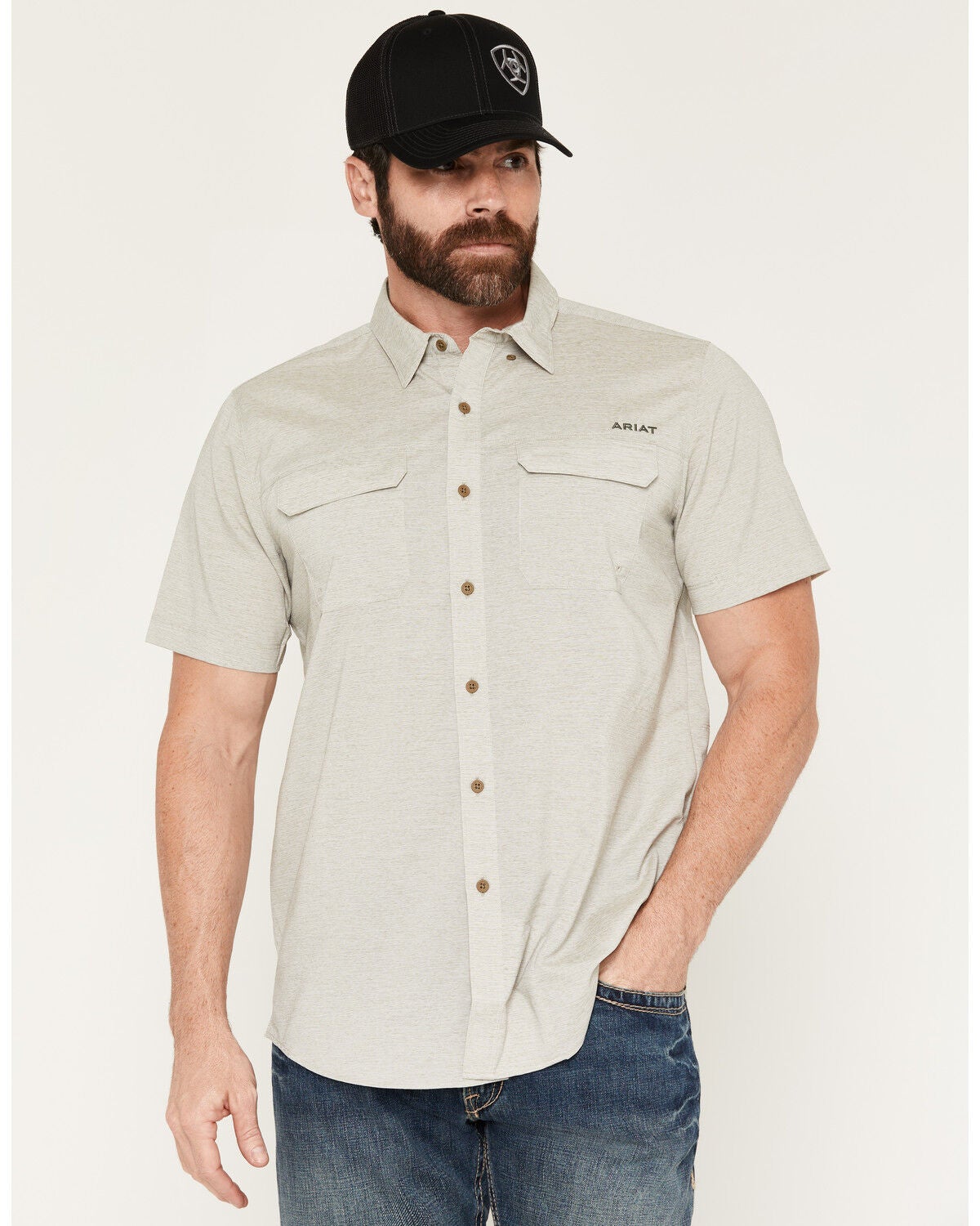 Image #1 - Ariat Men's VentTek Solid Short Sleeve Button-Down Performance Western Shirt, Tan, hi-res