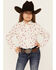 Shyanne Girls' Cactus Print Long Sleeve Snap Shirt, Ivory, hi-res