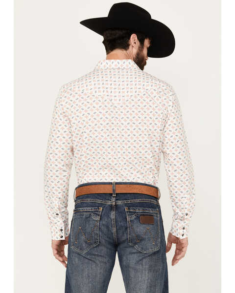 Image #4 - Gibson Trading Co Men's Barbed Wire Geo Print Long Sleeve Western Snap Shirt, White, hi-res