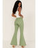 Sneak Peek Women's High Rise Distressed Flare Jeans, Green, hi-res