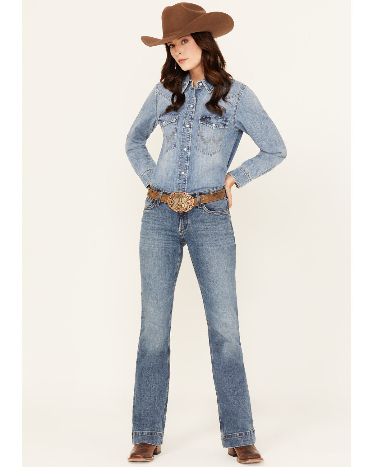 Image #1 - Wrangler Retro Women's Medium Wash Iris Mid Rise Trouser Stretch Denim Jeans, Medium Wash, hi-res