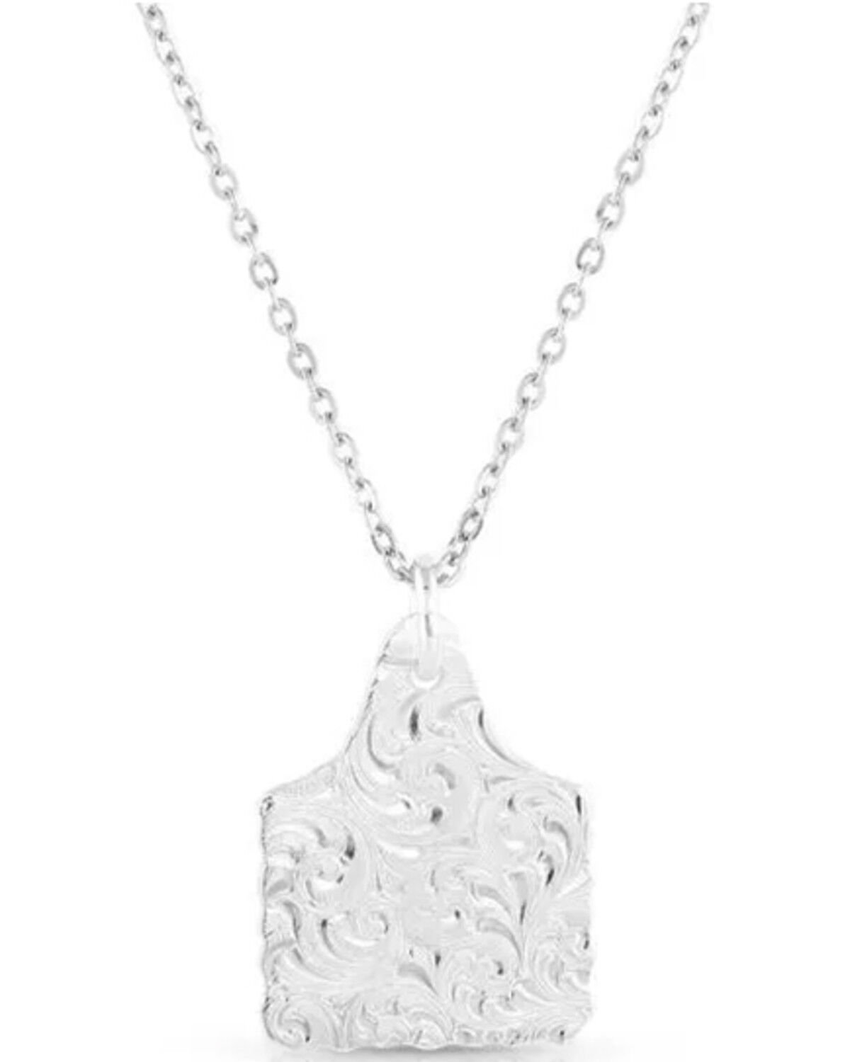 Image #2 - Montana Silversmiths Women's Chiseled Cow Tag Turquoise Necklace, Silver, hi-res