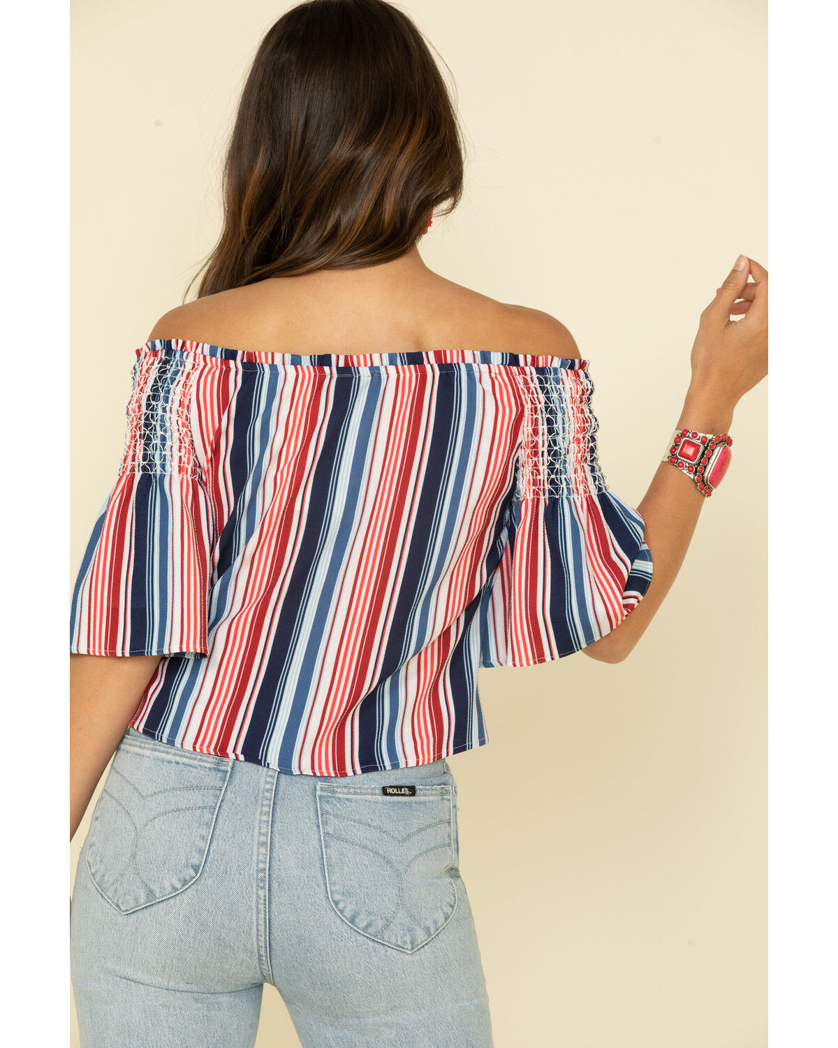 Image #5 - Rock & Roll Denim Women's Americana Stripe Off Shoulder Crop Top, , hi-res