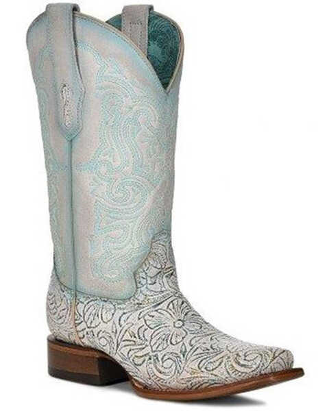 Corral Women's Floral Western Boots - Square Toe, White, hi-res
