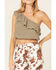 Jolt Women's One-Shoulder Ruffle Crop Top, Olive, hi-res