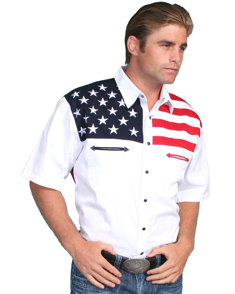 Scully American Flag Colorblock Western Shirt - Big & Tall, White, hi-res
